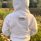 Duck in the flower garden, Signature Embroidered hoodie, ages 7-13