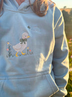 Duck in the flower garden embroidered hoodie ages 1 - 6