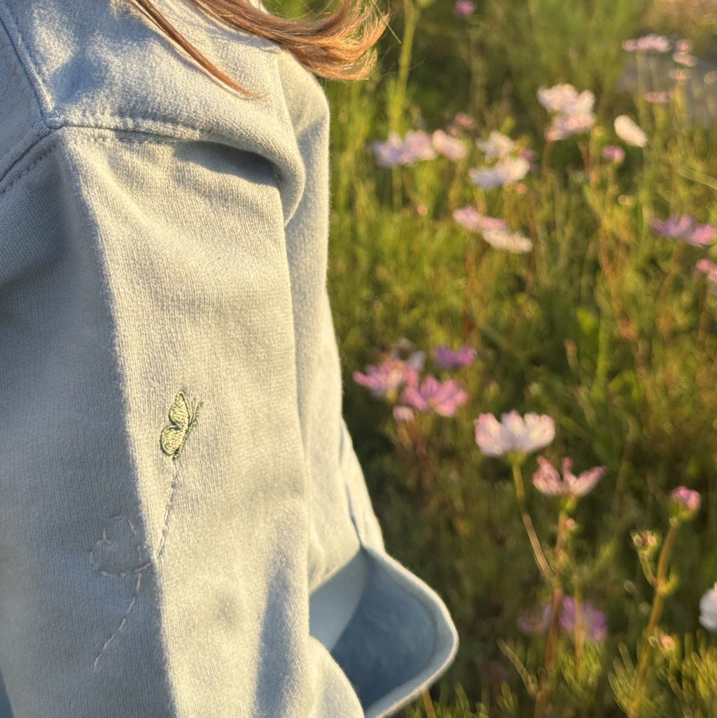 Duck in the flower garden, Signature Embroidered hoodie, ages 7-13