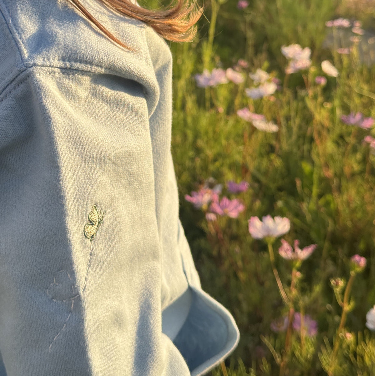 Duck in the flower garden, Signature Embroidered hoodie, ages 7-13