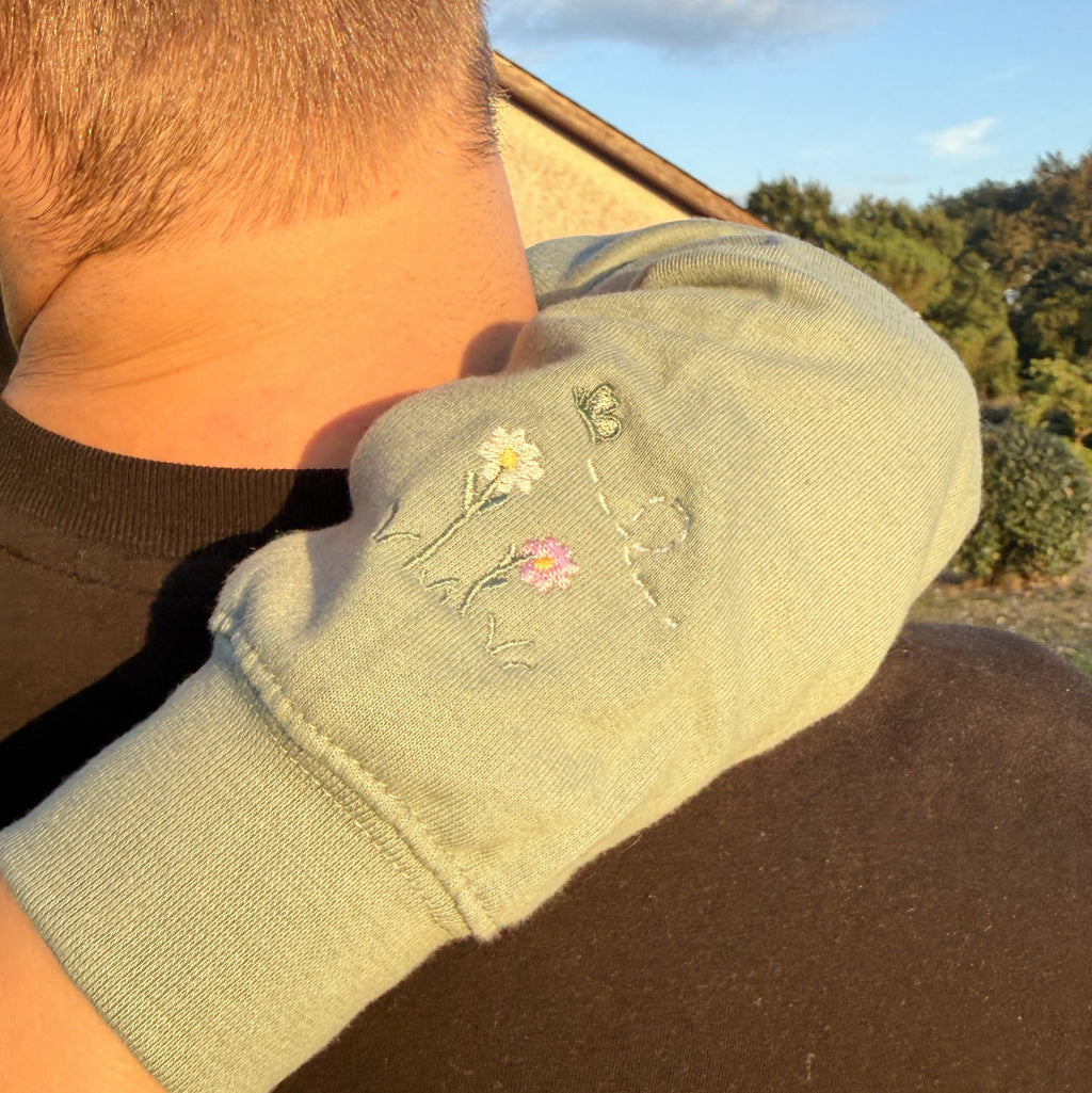Duck in the flower garden, Signature Embroidered hoodie, ages 7-13
